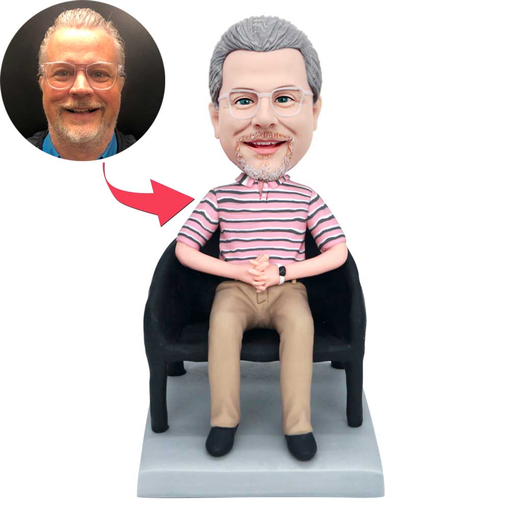 Male Boss In Pink Striped T-shirt Custom Figure Bobbleheads