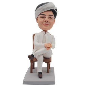 Male Boss In White Suit Sitting On Chair With Legs Crossed Custom Figure Bobblehead