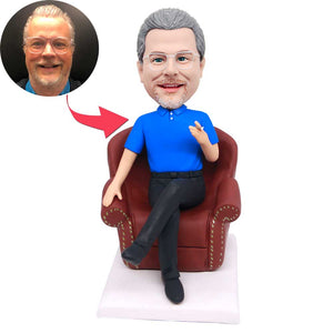 Male Boss Sitting On Sofa Holding A Cigarette Custom Figure Bobbleheads