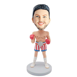 Male Boxer In Stripe Shorts With Boxing Gloves Custom Figure Bobblehead