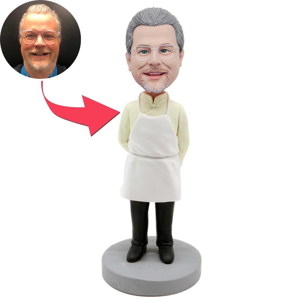 Male Chef In White Apron Custom Figure Bobbleheads