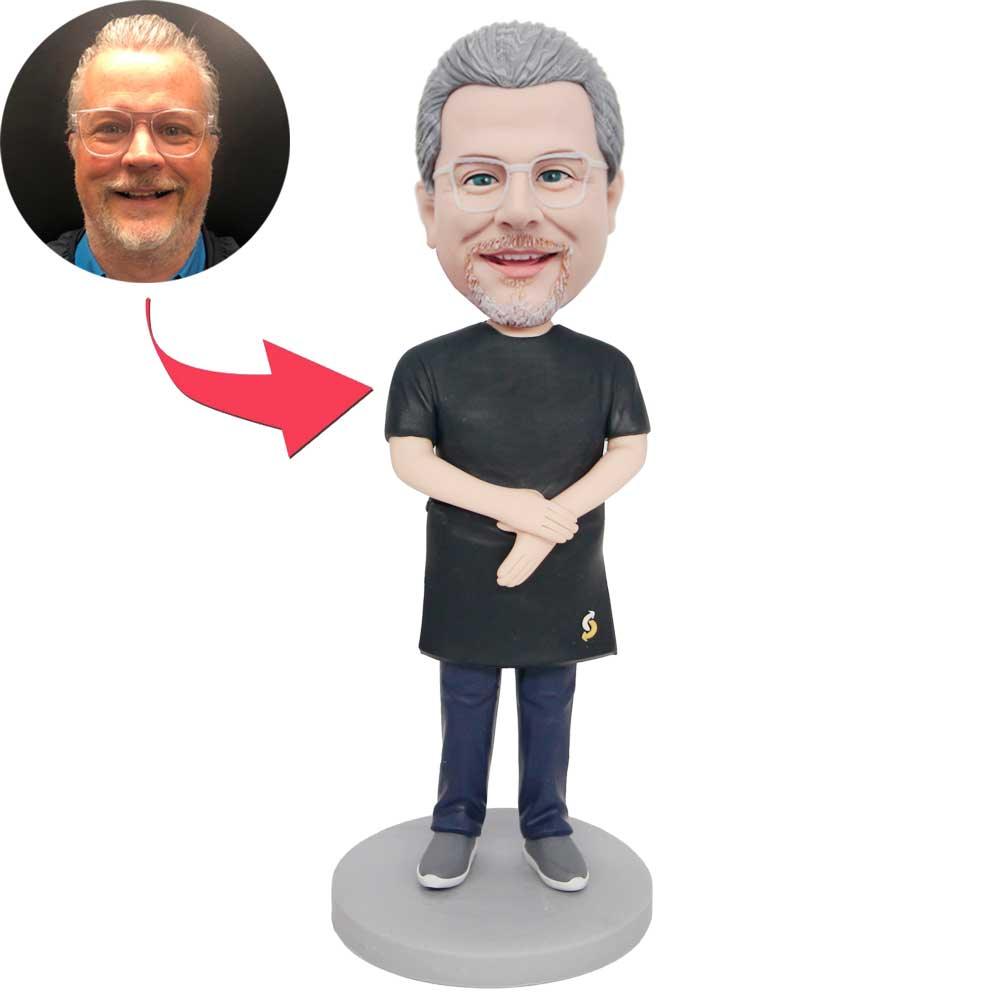 Male Clerk In Black Apron Custom Figure Bobbleheads