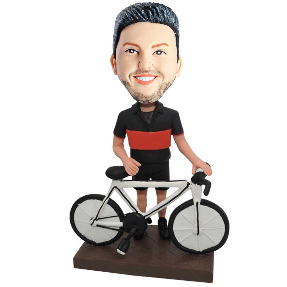 Male Cyclist In Black And Red Custom Figure Bobblehead