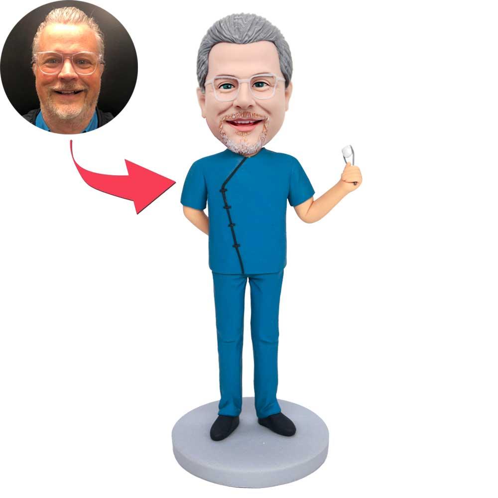 Male Dentist in Blue Suit Extracting Teeth Custom Figure Bobbleheads