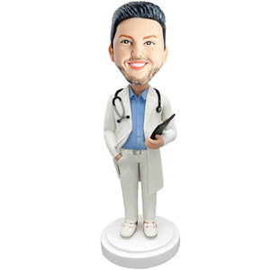 Male Doctor Holding The Medical Record Book Custom Figure Bobbleheads