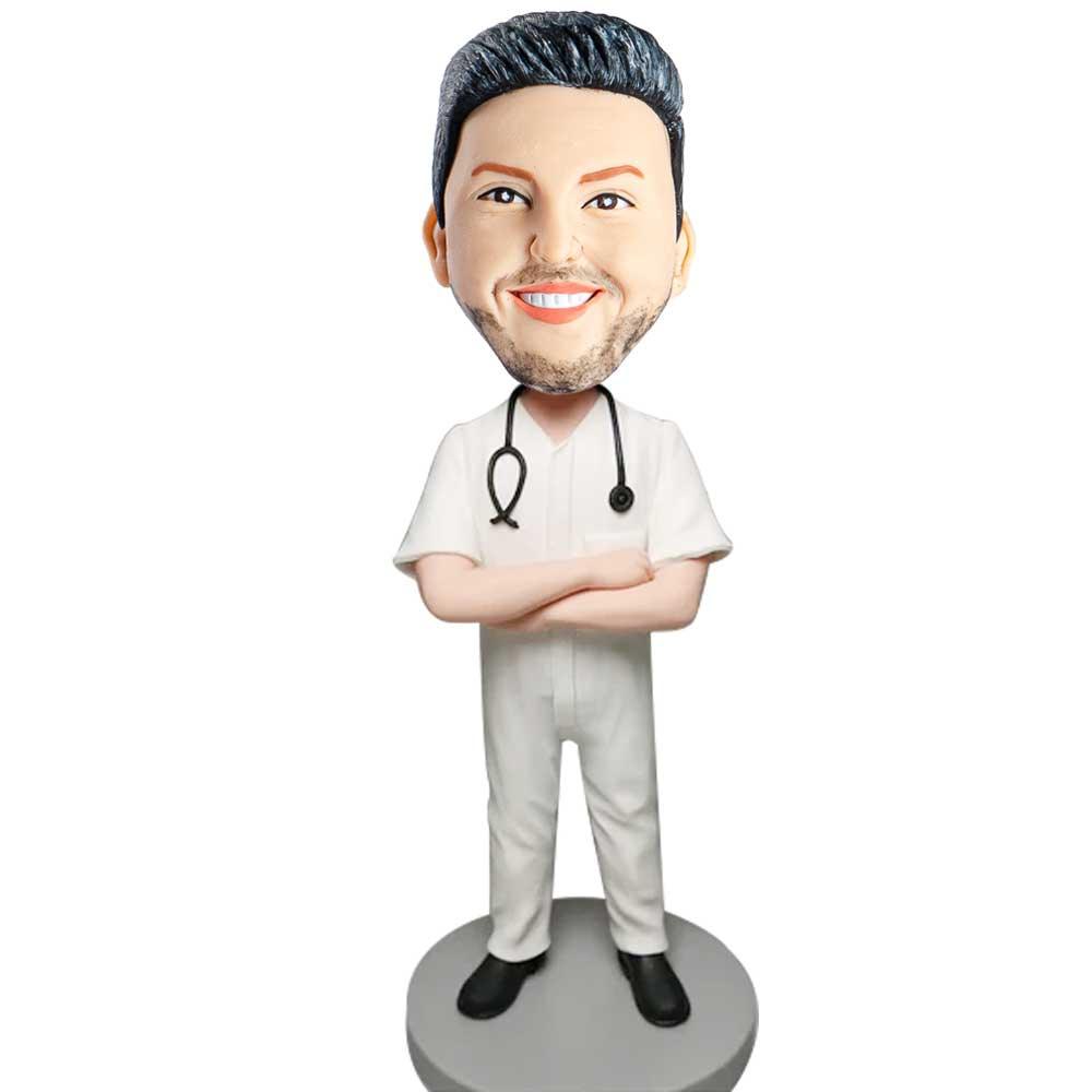Male Doctor In White Medical Clothing Custom Figure Bobbleheads