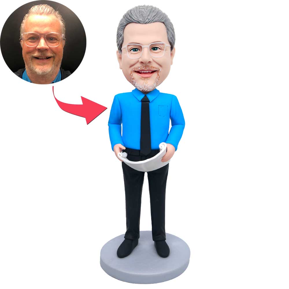 Male Engineer Architect With Blueprint Custom Figure Bobbleheads