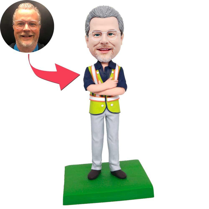 Custom Male Engineer Architect Bobblehead With His Arms Folded