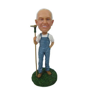 Male Farmer Holding A Hoe Custom Figure Bobblehead