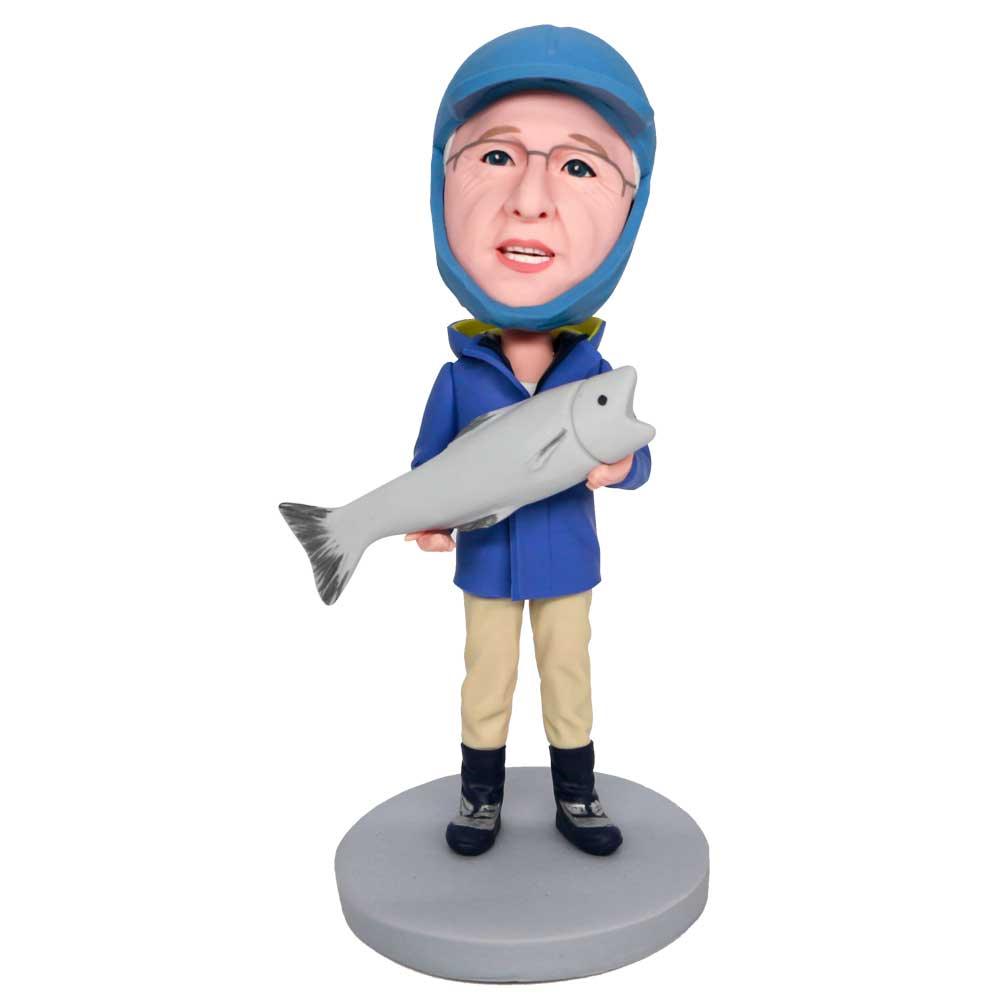 Male Fisherman Holding A Fish Custom Figure Bobbleheads