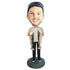 Male Fisherman In Gray T-shirt Carrying Two Fish Custom Figure Bobblehead