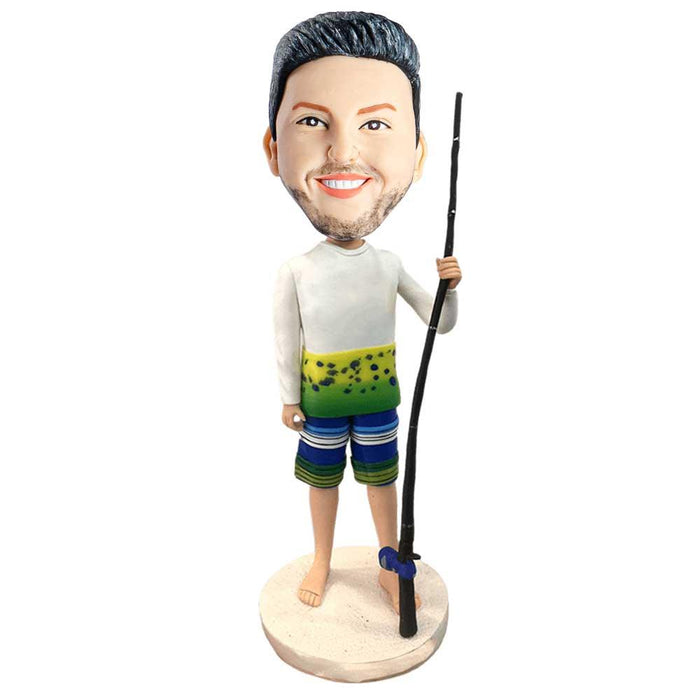 Male Fisherman With Fishing Rod Custom Figure Bobblehead