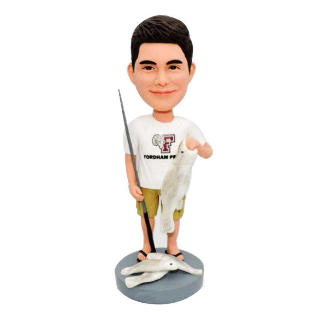 Male Fishing in Casual Summer Clothes Custom Figure Bobblehead