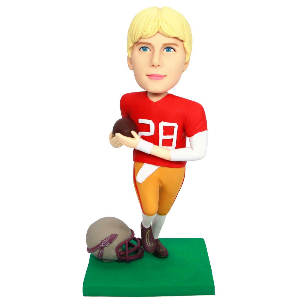 Male Football Player Holding A Football Custom Figure Bobbleheads