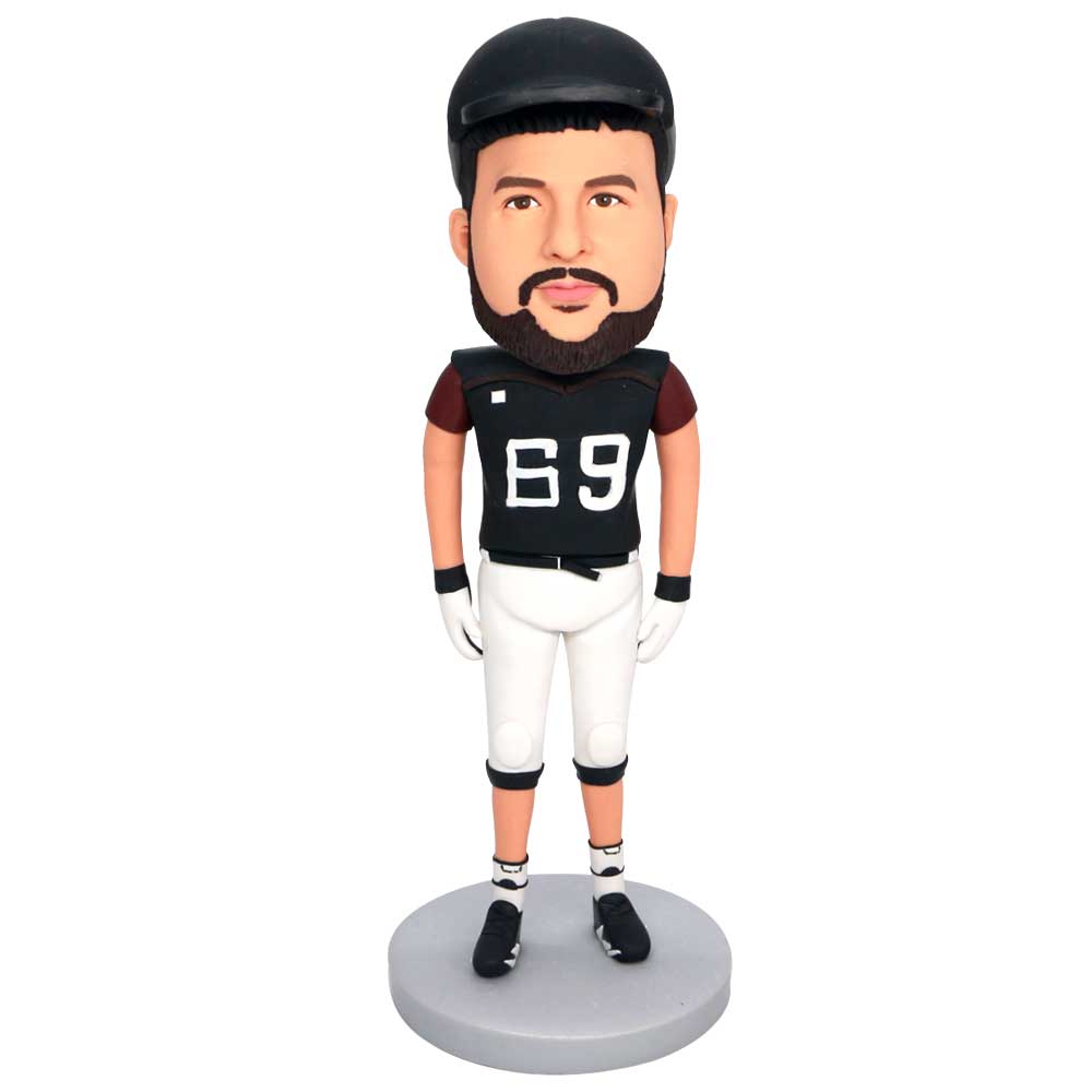 Male Football Player In Black Team Uniform Custom Figure Bobbleheads