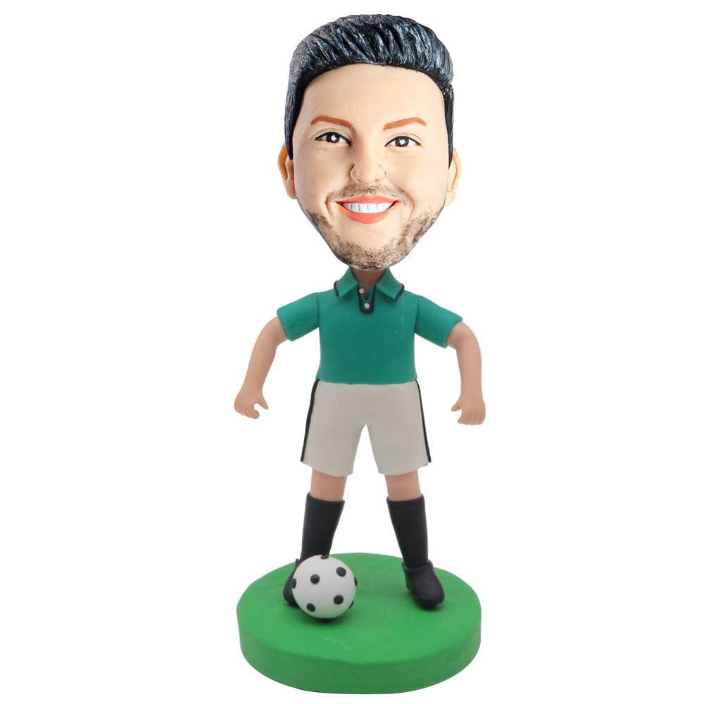 Male Football Player In Green T-shirt Custom Figure Bobblehead