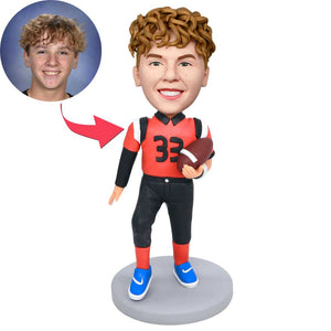 Male Football Player In Professional Sportswear Holding Rugby Custom Figure Bobbleheads