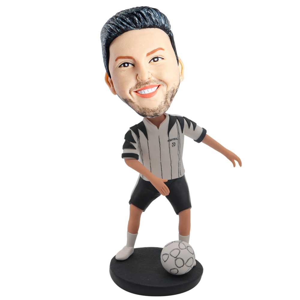 Male Football Player In Professional Uniform Playing Football Custom Figure Bobblehead