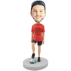 Male Football Player In Red T-shirt With Football Custom Figure Bobblehead