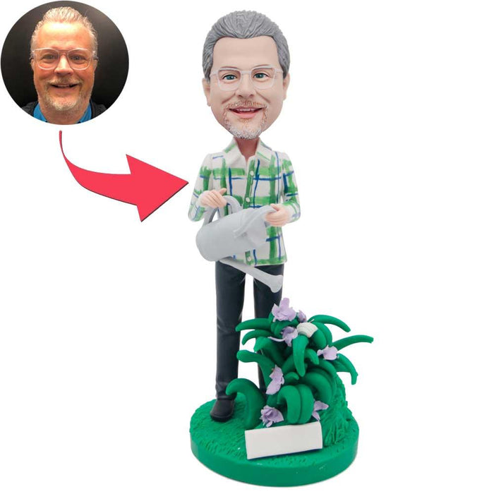 Male Gardener Watering The Flowers Custom Figure Bobbleheads