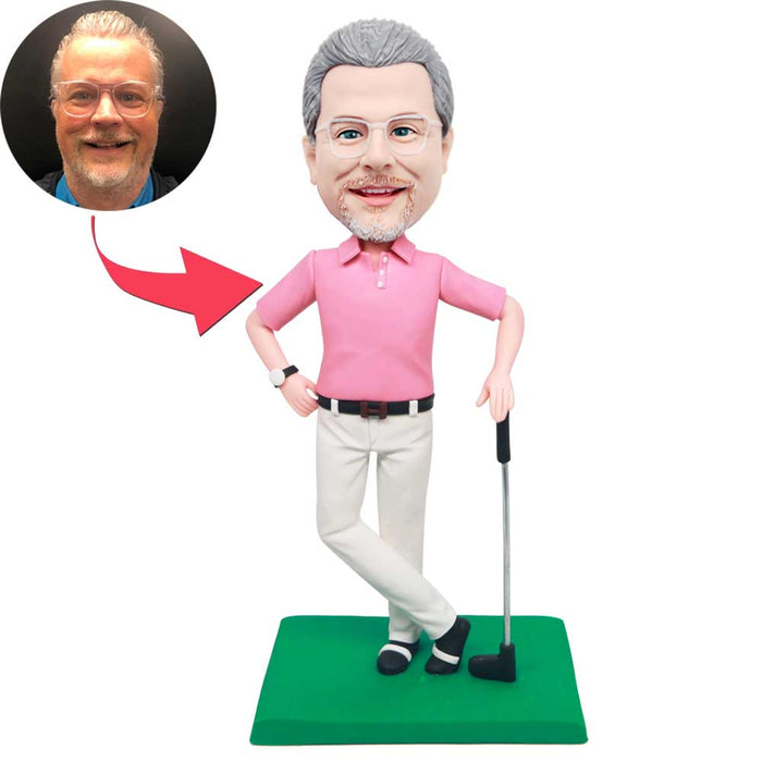 Male Golfer In Pink T-shirt Custom Figure Bobbleheads