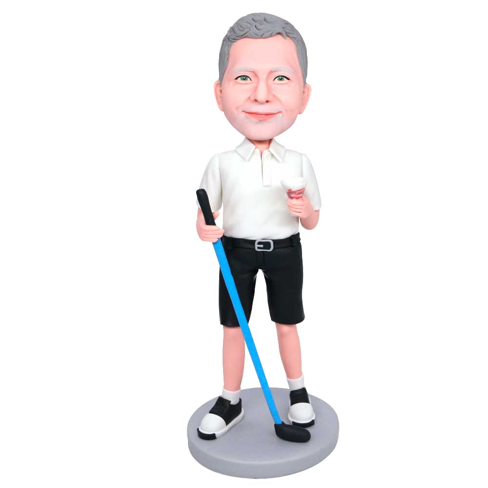 Male Golfer In White T-shirt Play Golf Custom Figure Bobbleheads