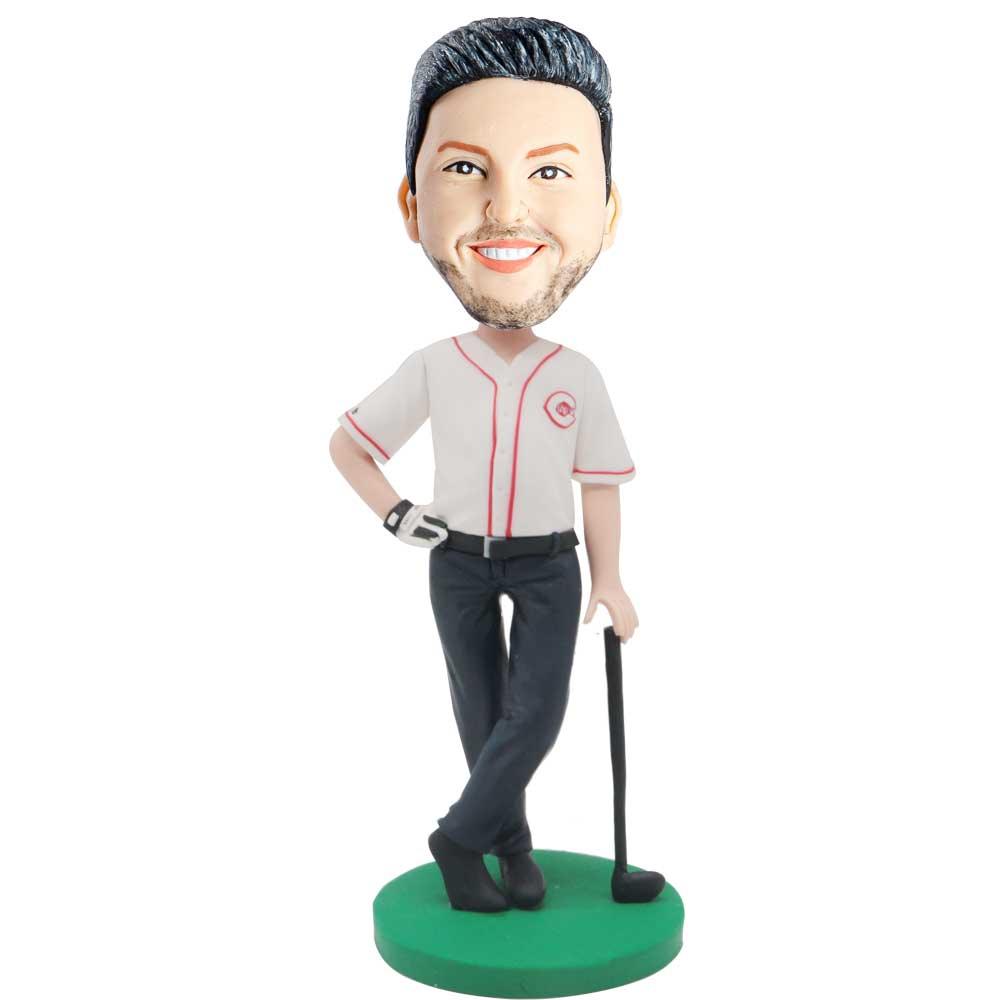 Male Golfer Leaning On A Golf Club Custom Figure Bobblehead