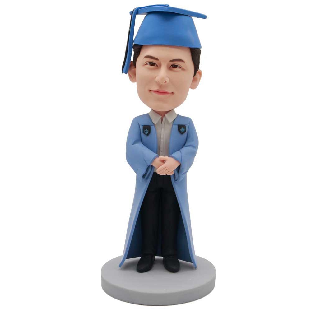 Male Graduates In Light Blue Gown Custom Graduation Bobblehead