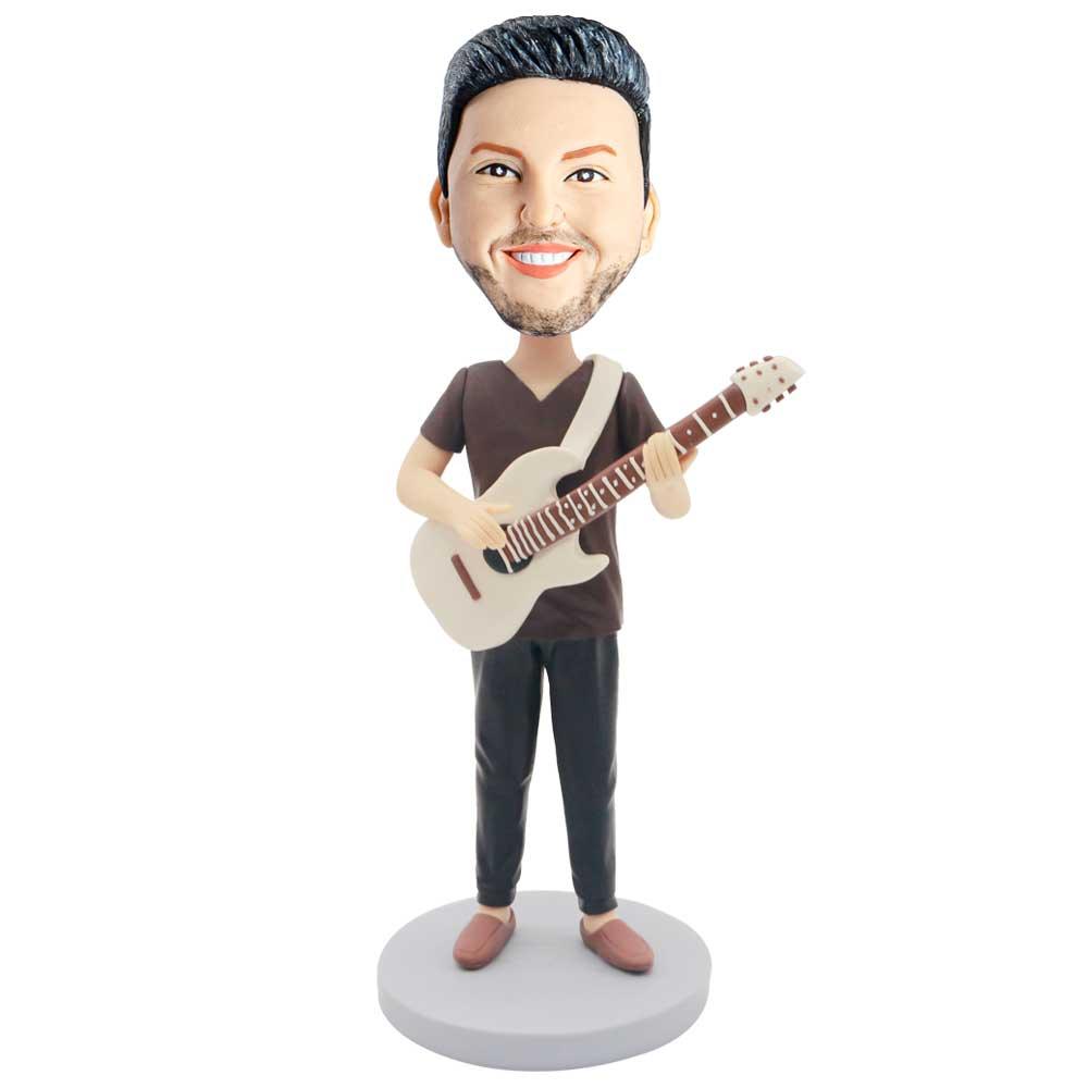 Male Guitarist In Casual Clothes And Holding A Guitar Custom Figure Bobblehead