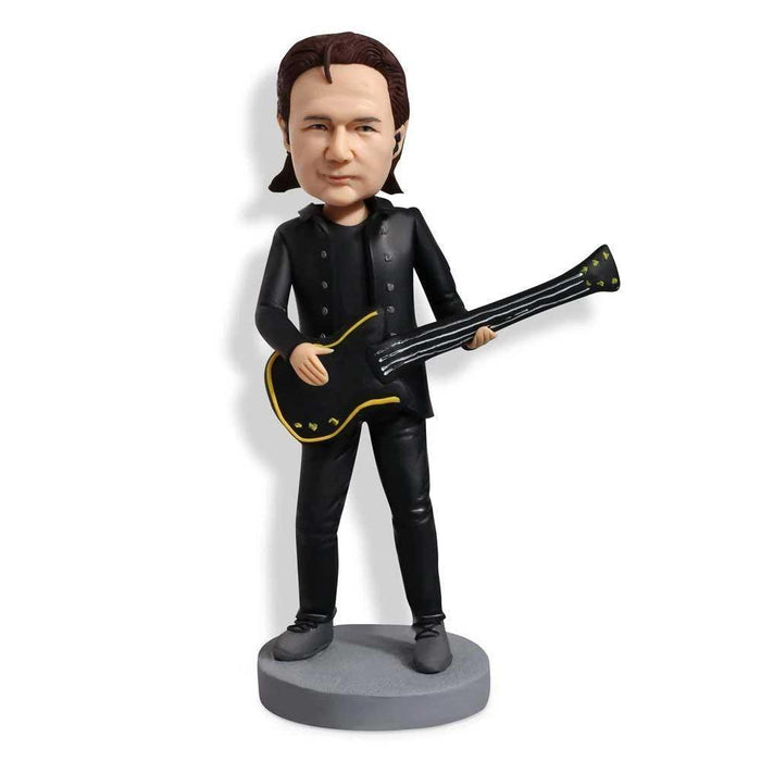 Male Guitarist in Black Leather Custom Figure Bobblehead