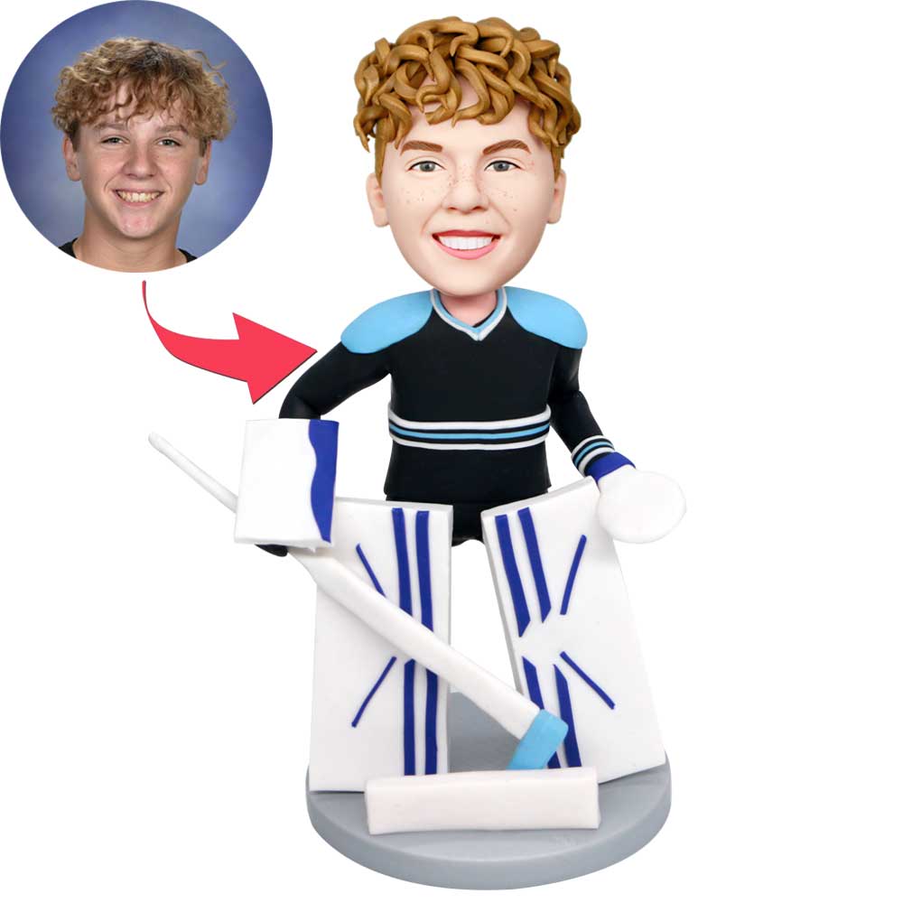 Male Hockey Goalie In Professional Sportswear Custom Figure Bobbleheads