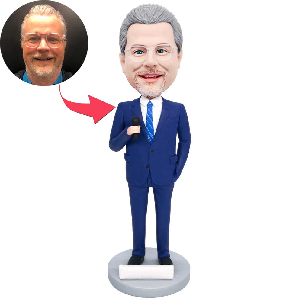 Male Host Holding A Microphone Custom Figure Bobbleheads