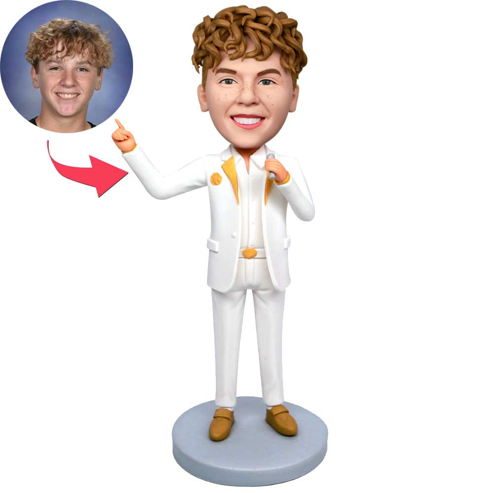 Male Host In White Suit Custom Figure Bobbleheads