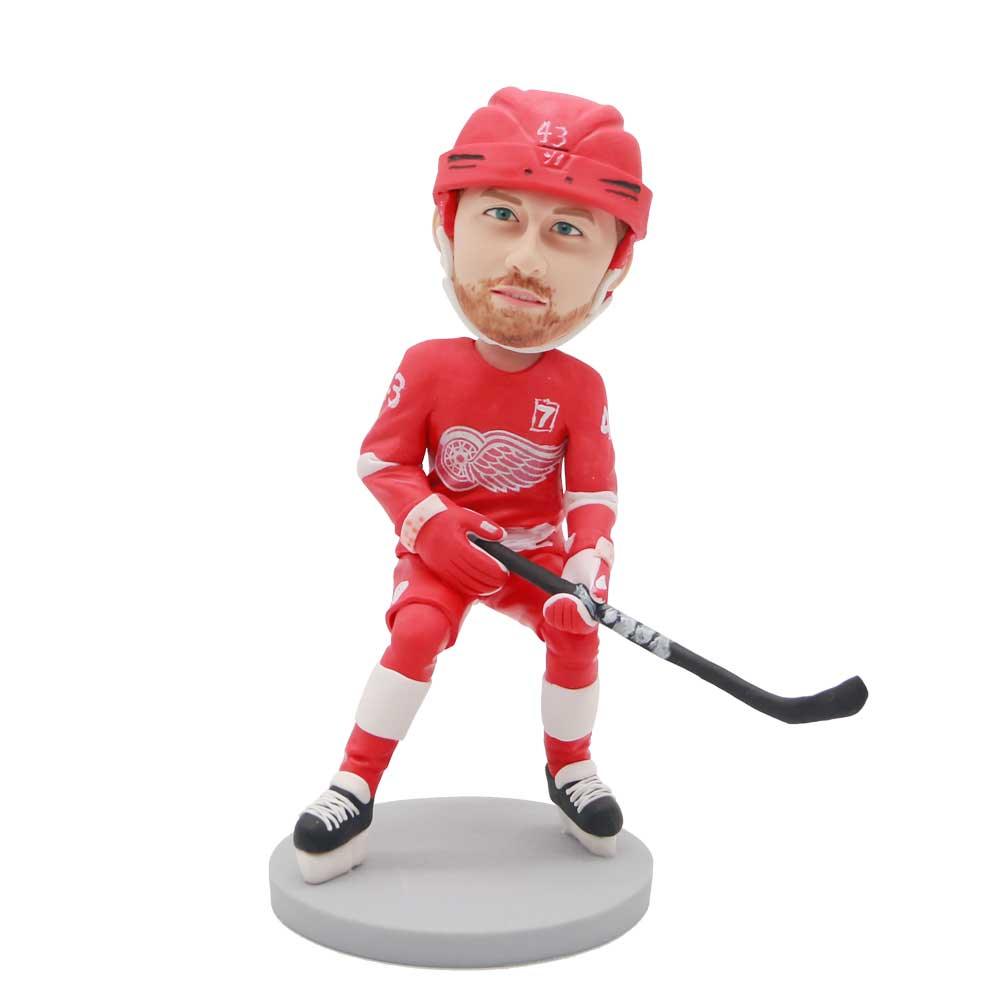 Male Ice Hockey In Red Sportswear Custom Figure Bobblehead