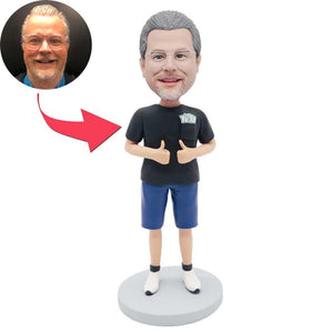 Male In A Big Black T-shirt With Thumbs Up Custom Figure Bobbleheads