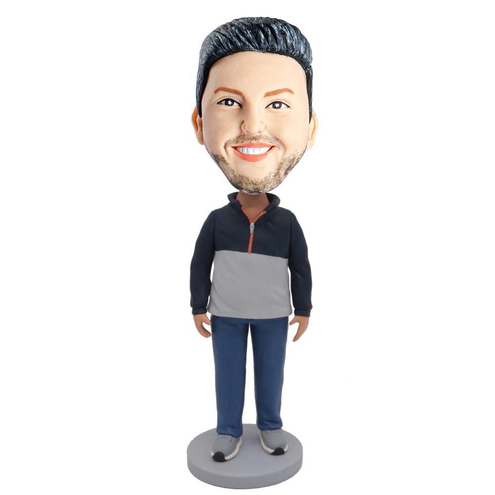 Male In Black And Gray Hoodie Custom Figure Bobblehead