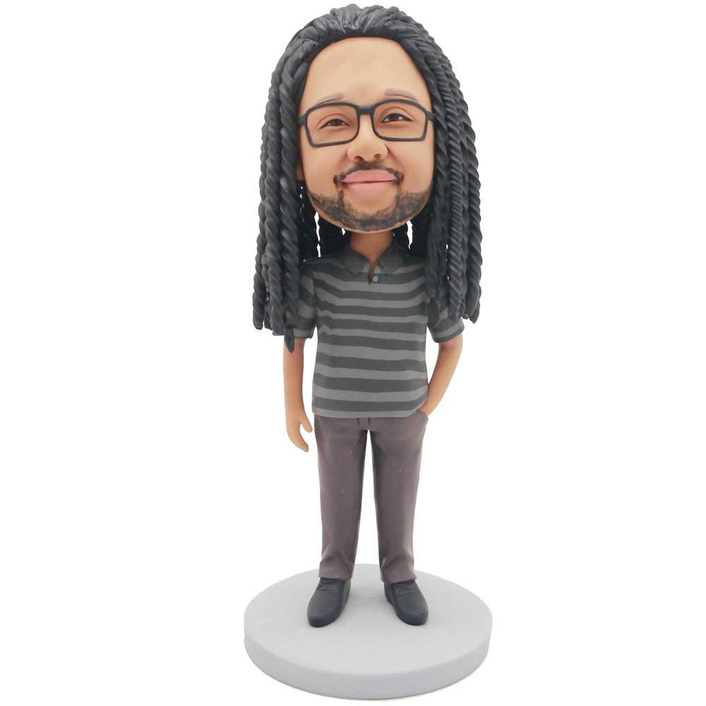 Male In Black And Gray Striped T-shirt Custom Figure Bobblehead