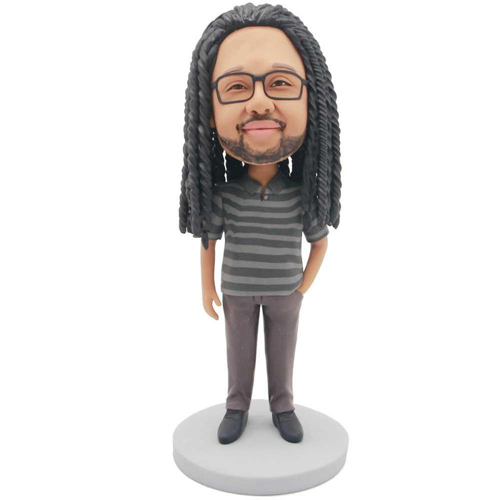 Male In Black And Gray Striped T-shirt Custom Figure Bobblehead
