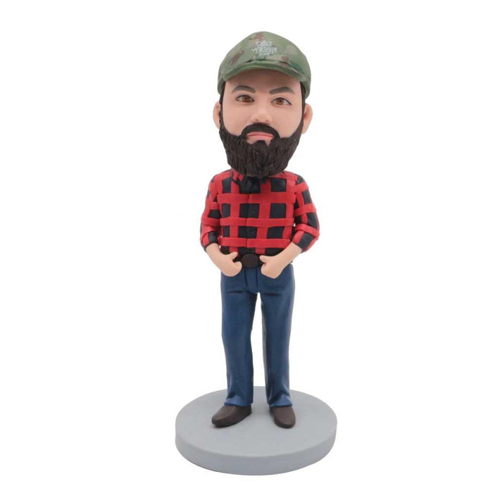 Male In Black And Red Checked Shirt Custom Figure Bobblehead