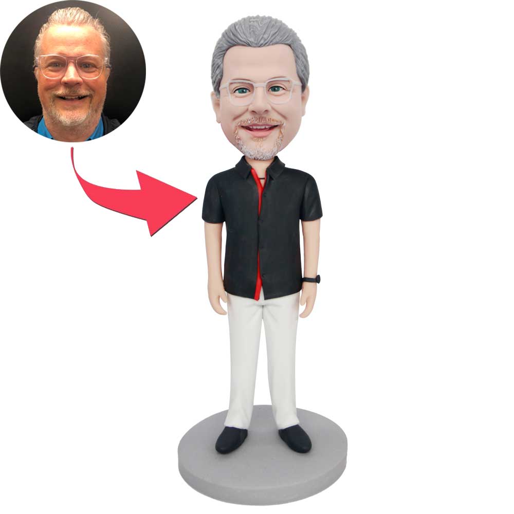Male In Black Shirt And White Pants Custom Figure Bobbleheads