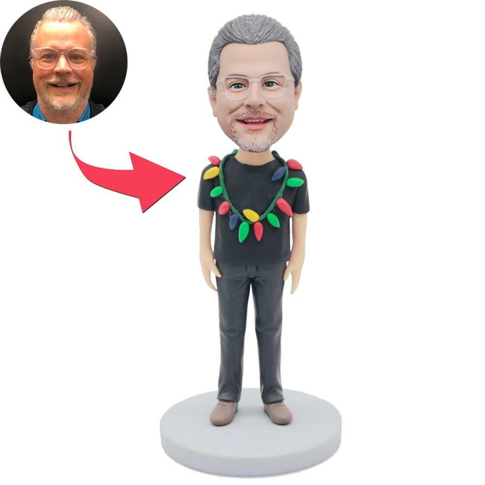Male In Black T-shirt And Hanging A String Of Lights Custom Figure Bobbleheads
