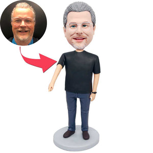 Male In Black T-shirt And One Finger Pointing Forward Custom Figure Bobbleheads