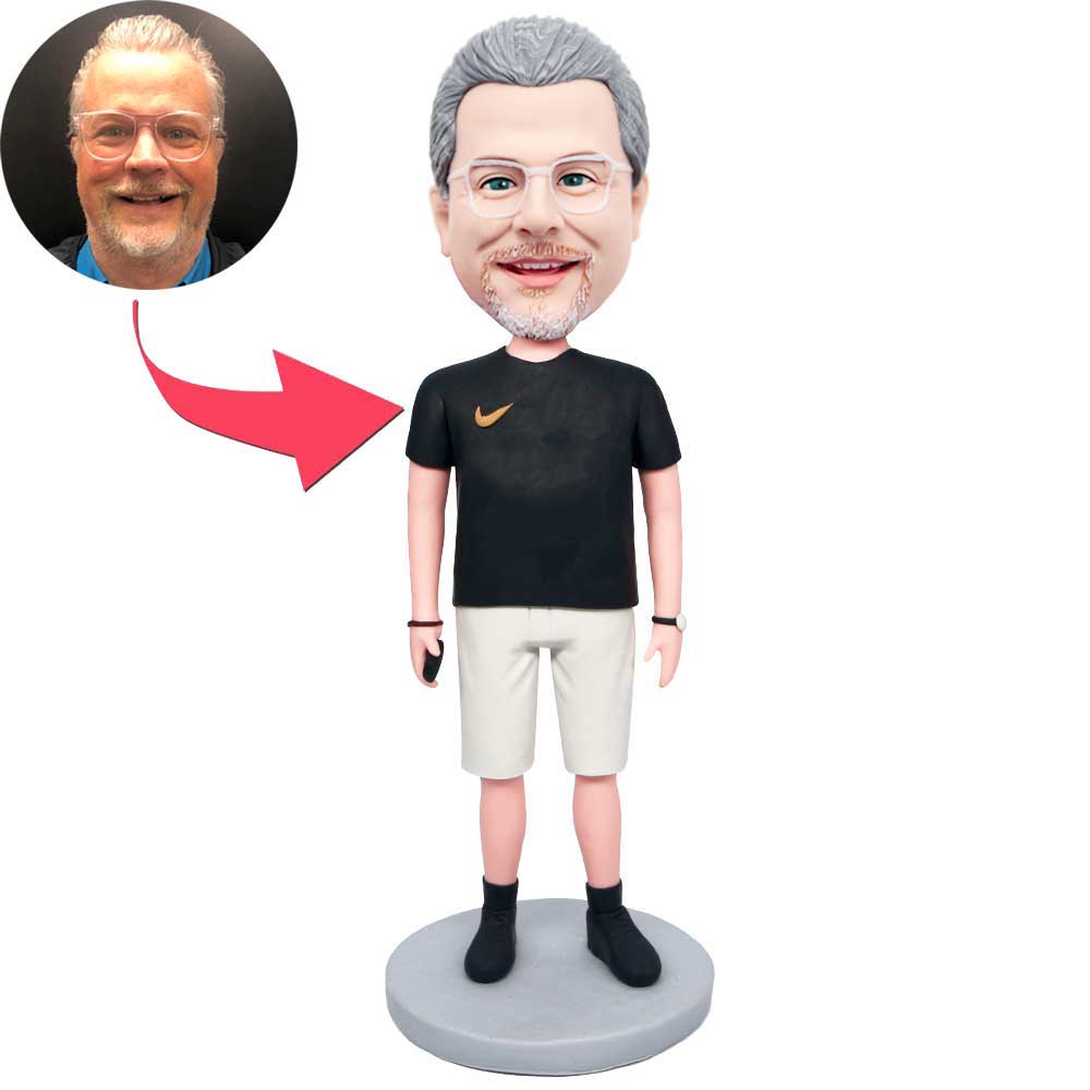 Male In Black T-shirt Holding A Cell Phone Custom Figure Bobbleheads