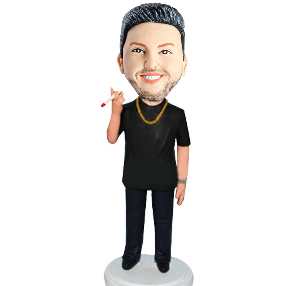 Male In Black T-shirt With Cigar Custom Figure Bobblehead