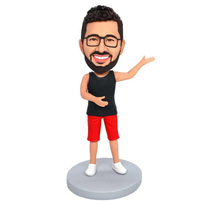 Male In Black Tank Top And Red Shorts Custom Figure Bobbleheads