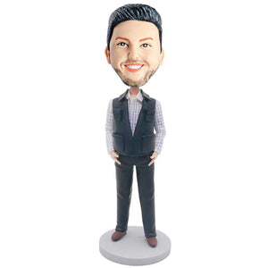 Male In Black Vest And Hands In Pockets Custom Figure Bobblehead
