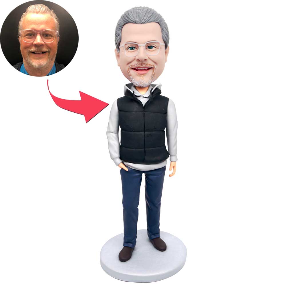 Male In Black Waistcoat And Blue Jeans Custom Figure Bobbleheads