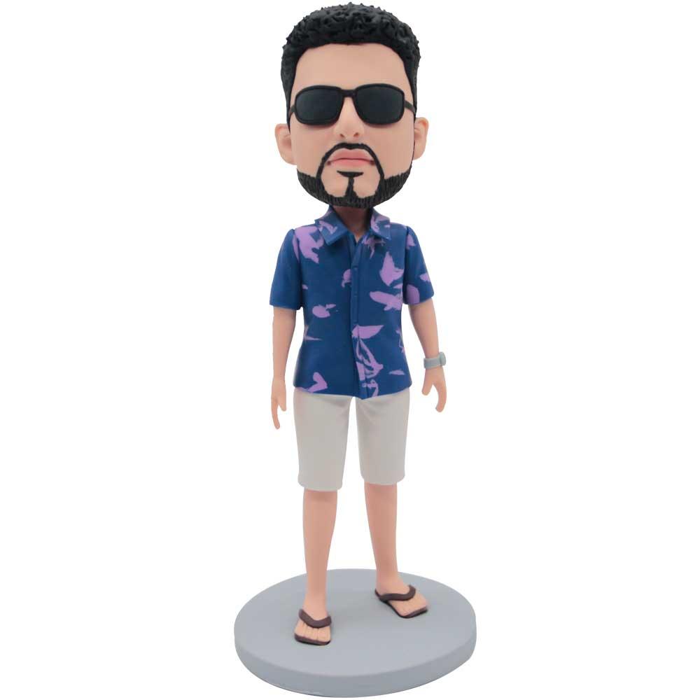 Male In Blue Floral Shirt Custom Figure Bobbleheads