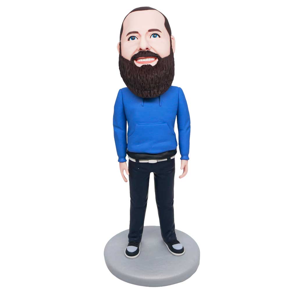 Male In Blue Hoodie Custom Figure Bobbleheads