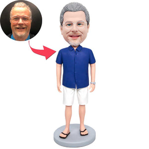 Male In Blue T-shirt And White Shorts Custom Figure Bobbleheads